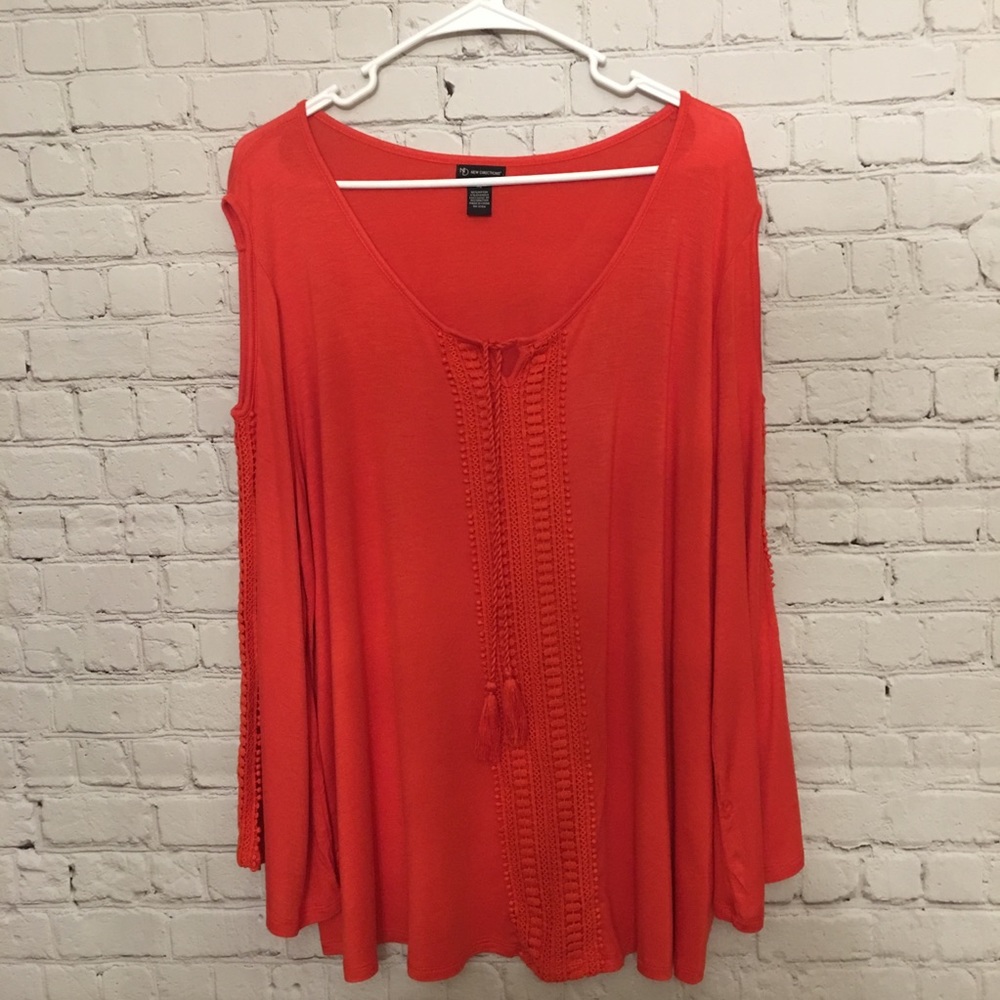 new directions chili pepper red cold shoulder top